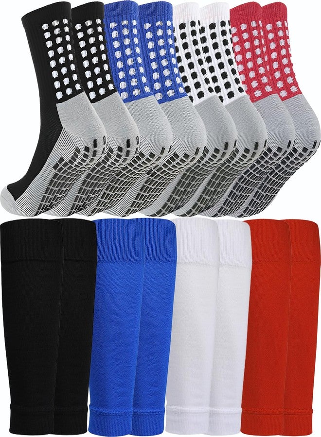 KMOLY 4 Set Soccer Grip Socks,Shin Guard Sleeves for Football Basketball for Men and Women 4 Colors One Size - Image 1